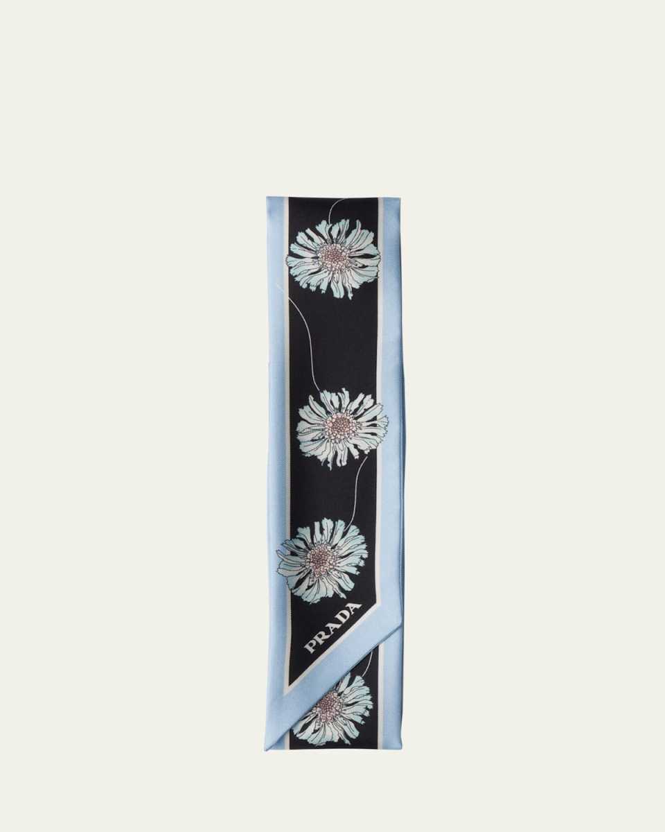 Floral Silk Twill Skinny Scarf